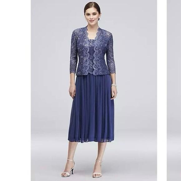 R&M Richard’s sequin lace tea-length dress and matching jacket size 12 P - Picture 1 of 12